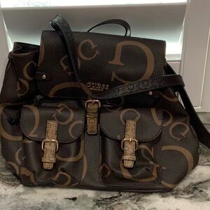 Guess Dark Brown Monogram Backpack